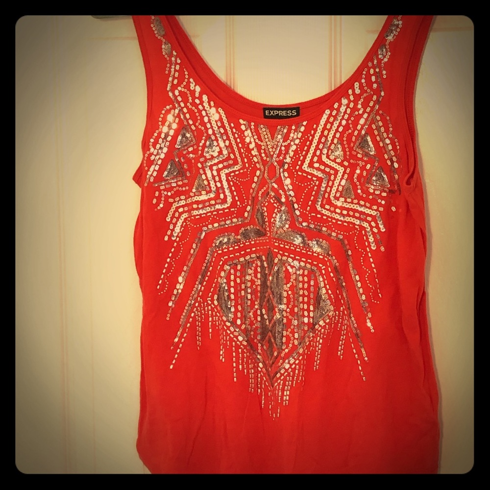 Express sequined red and silver tank top